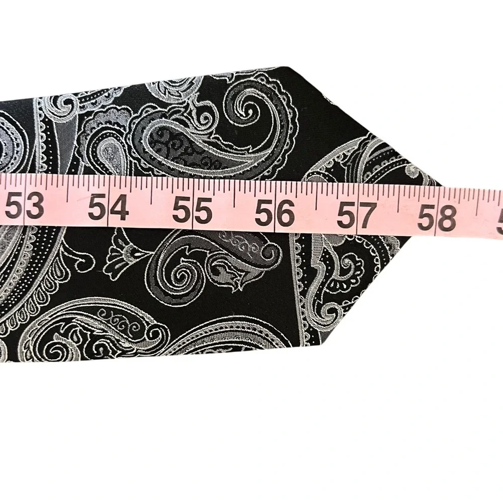 Saddlebred Mens Silk Necktie Black Silver Grey‎ Paisley Classic 57.5 Inch Tie